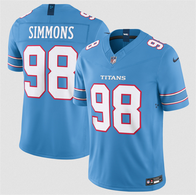 Men's Light Blue Tennessee Titans #98 Jeffery Simmons 2026 F.U.S.E. Vapor Limited Stitched Football Jersey